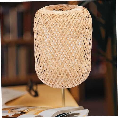 Miniatura 9 de Housoutil Lámpara de bambú Pantalla de mesita de noche, mini lámparas para espacios pequeños, pantalla de madera para lámpara de mesa, lámpara de