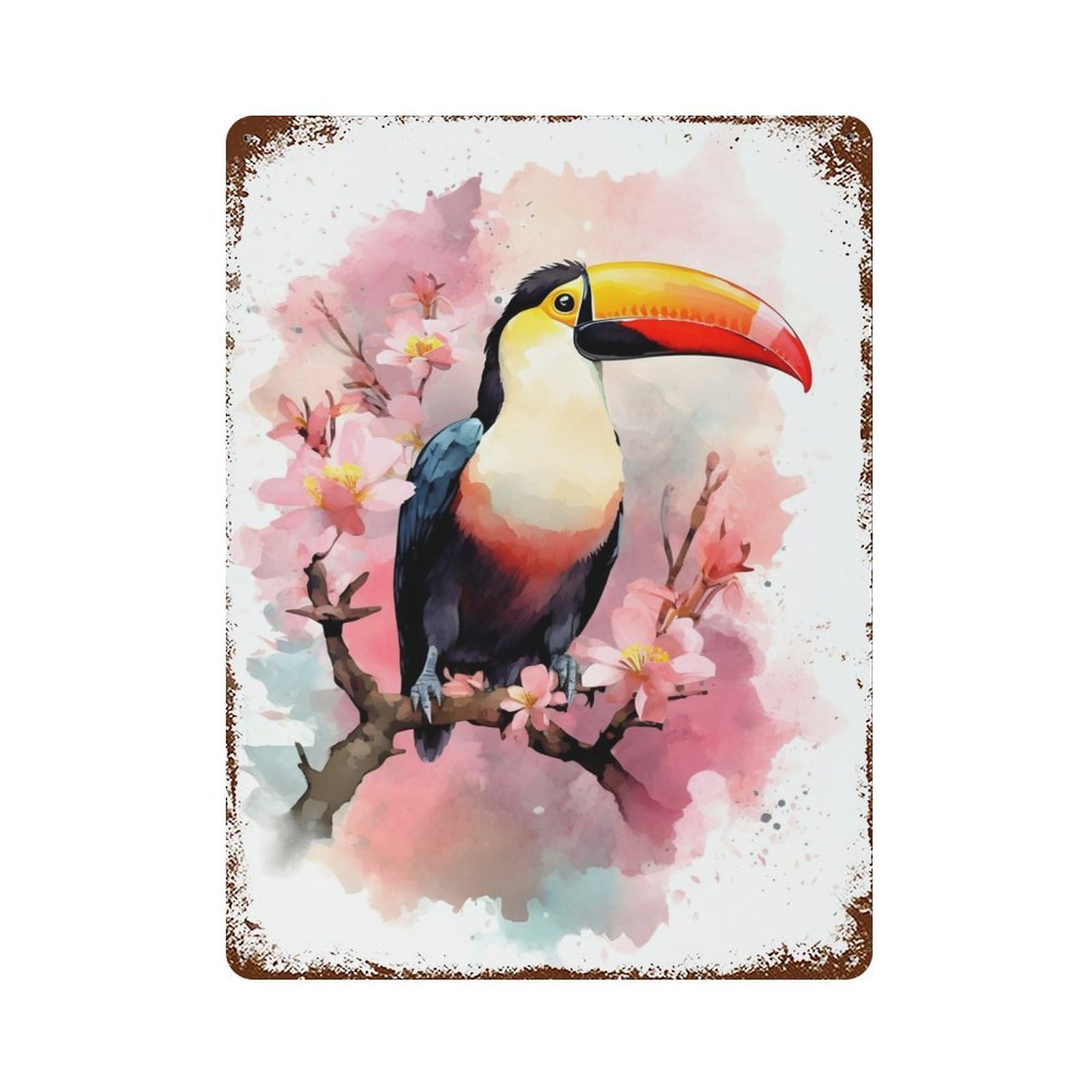 Garage Style Toucan Watercolor Vintage Rust Metal Sign 15.7"x11.8", Industrial Home Decor for Bar And Workshop