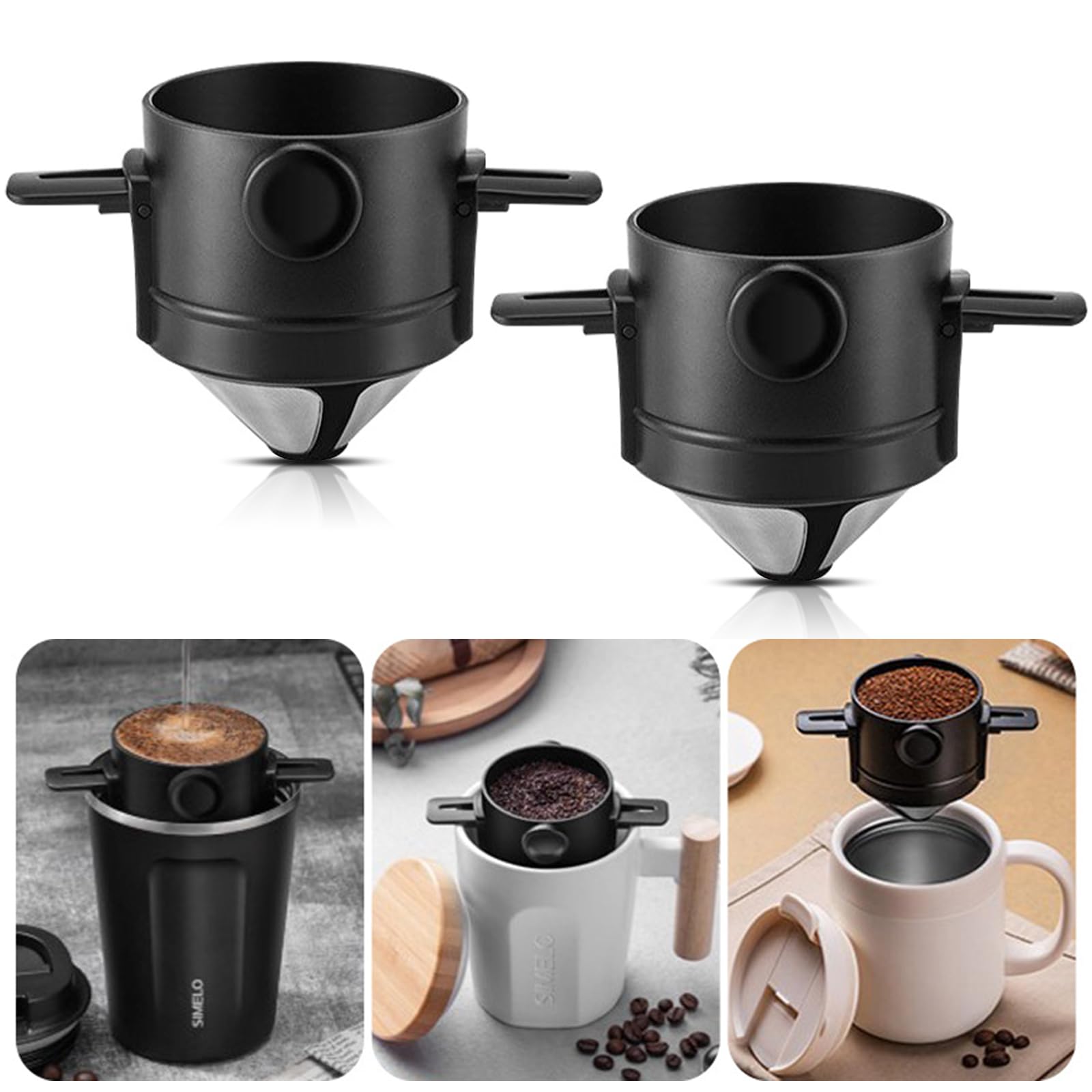 DBAILY Coffee Filter, Pack of 2 Coffee Filters, Reusable, Coffee Filter, Camping, Coffee Filter, Stainless Steel, No Filter Paper Required, Easy to Carry for Making Manual Coffee