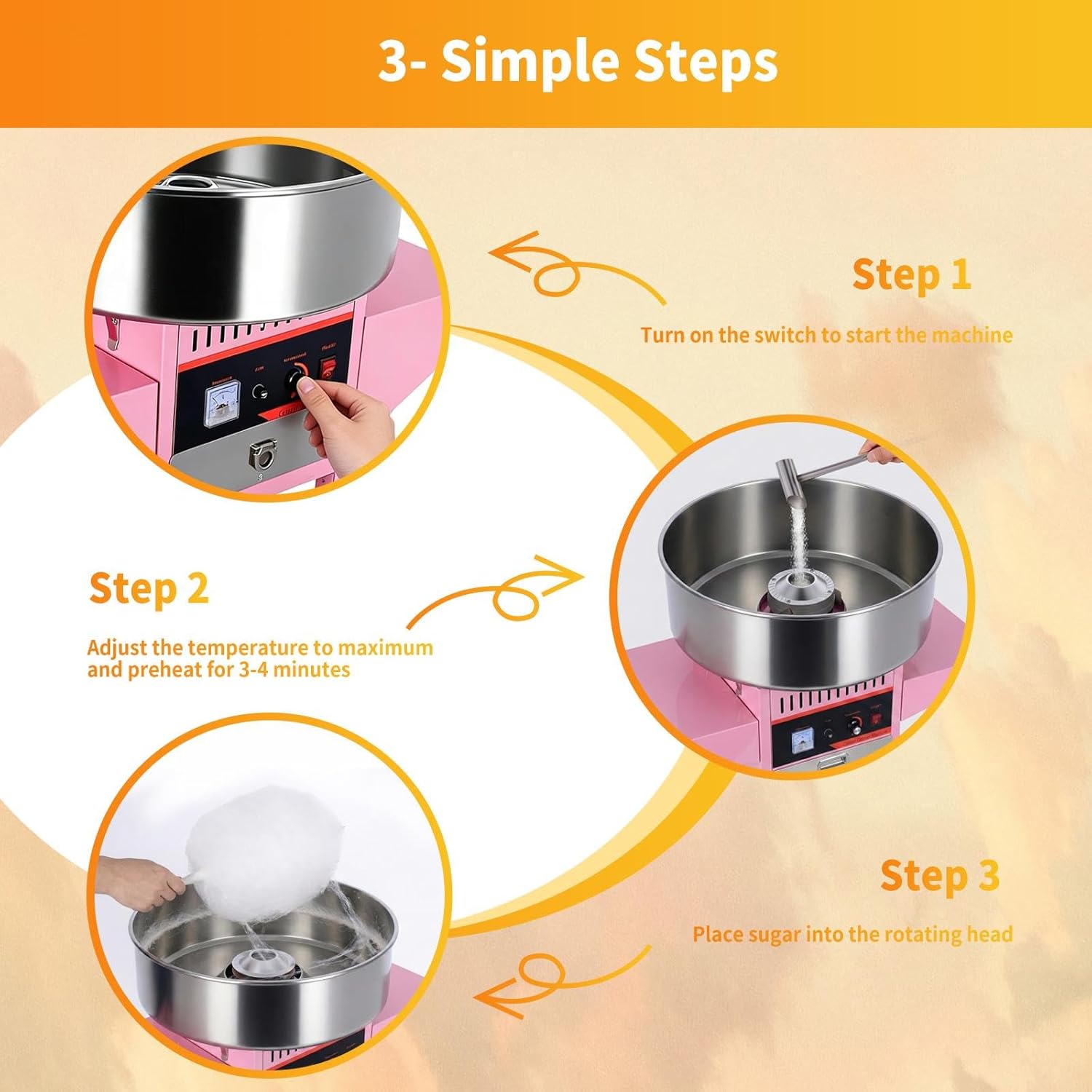 1000W High-Speed Cotton Candy Maker, 3000R/M with 20in Stainless Steel Sugar Bowl, Includes Sugar Scoop and Storage Drawer, for Commercial and Home Use