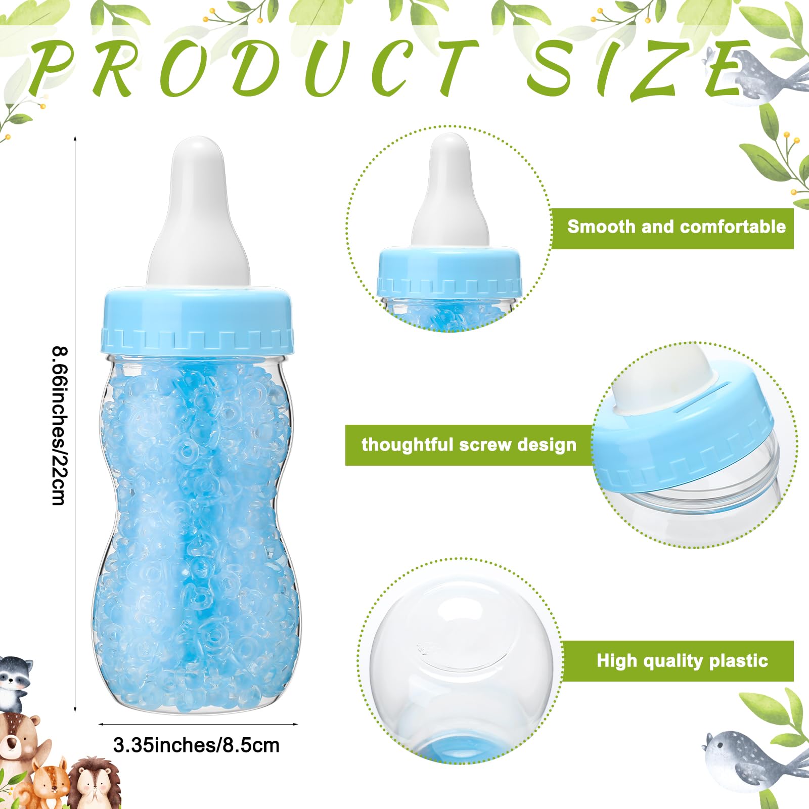Roowest Babyparty-Spiele, "Guess How Many Pacifiers", Schild, 100 kleine Ratespiele, 10 HB-Bleistifte, 750 ml, Milchflasche, 400 Acryl-Schnuller, Dekoration für Gäste, Geschlecht enthüllt (hell, Wald)