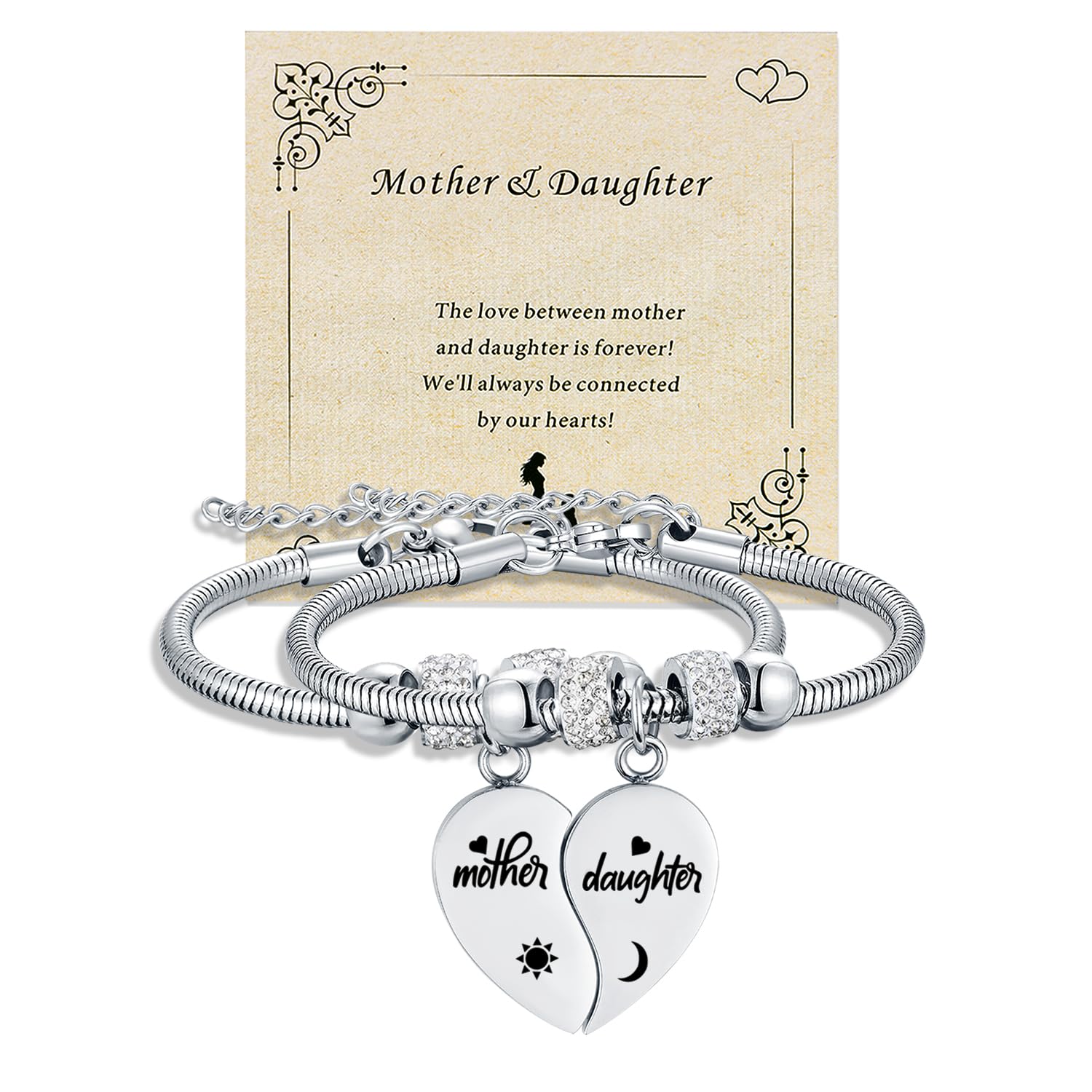 Yonhon Mother Daughter Bracelet Necklace for 2/3/4, Mother Daughter Matching Keychain Set