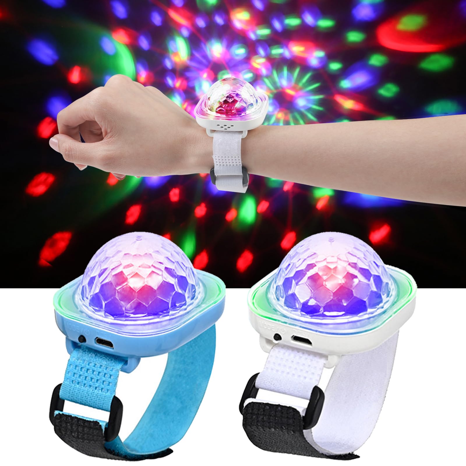 Orologio da polso a LED con sfera da discoteca, multicolore con luce attivata dal suono, in silicone, stile moderno (bianco + blu)