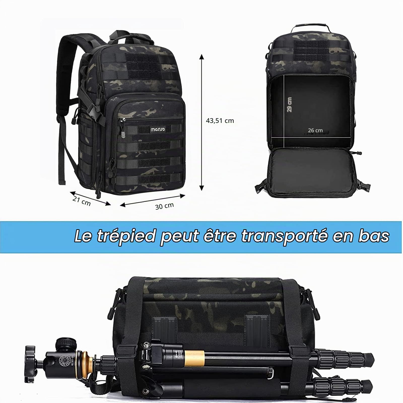 MOSISO Caméra Backpack Compatible avec Canon/Nikon/Sony,Nuit Camouflage