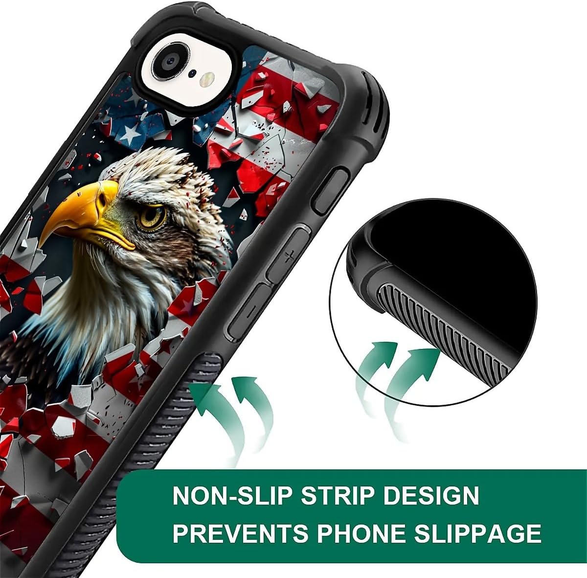 for iPhone 16e Case, Shockproof Protective for Man Women Non-Slip for iPhone 16e American Flag Bald Eagle Crazy Pattern - Image 5