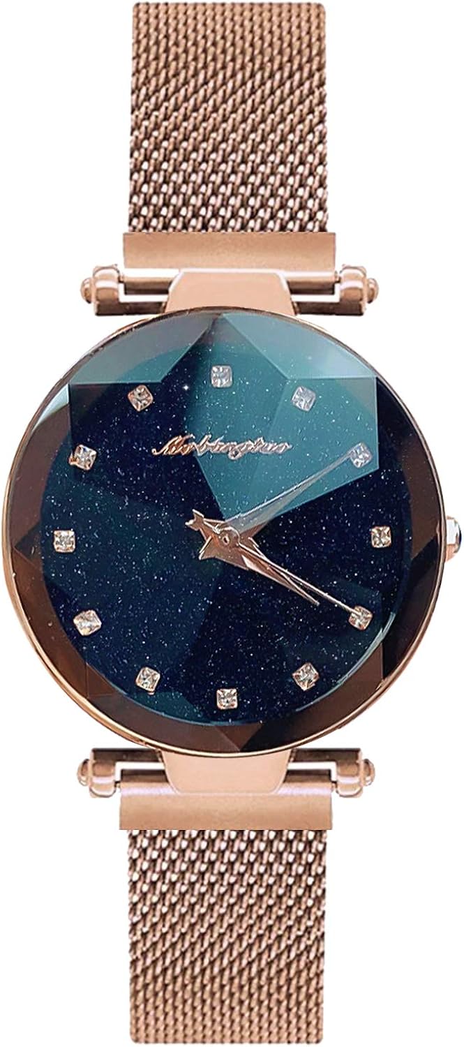 RORIOS Mujer Relojes de Pulsera Cielo Estrellado Simulado Diamante Dial Mesh Bracelet Band Relojes de Dama Ladies Watches