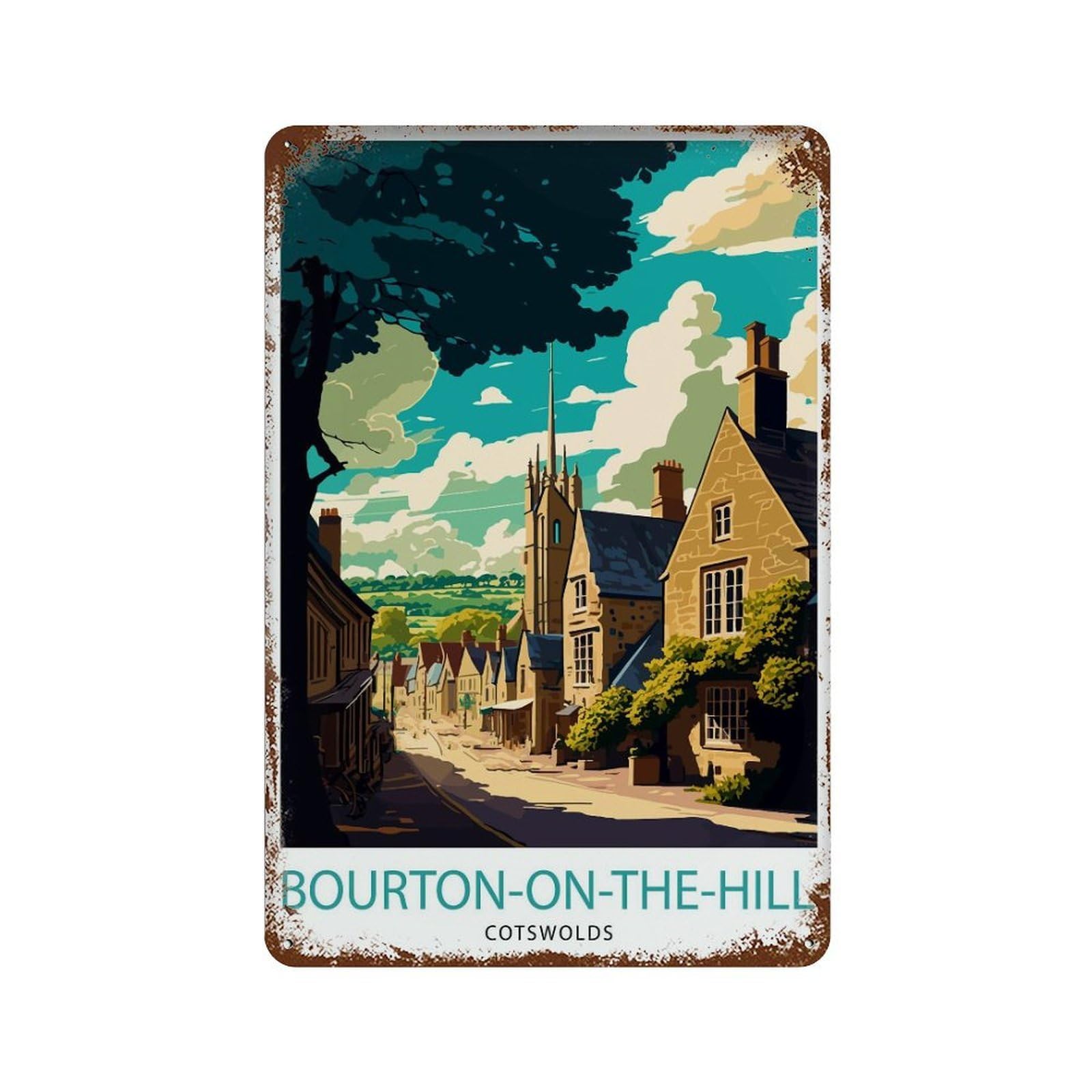 xiaoxiaoshen Bourton on The Hill Travel Cotswolds Home England Gift for Trav Wall Decor Art Metal Tin Poster Modern Home Decor Art Home Bar Shop Decorations Vintage Sign 30x20cm