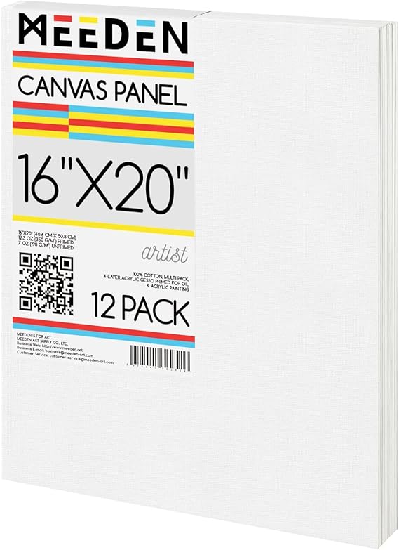 MEEDEN Canvas Boards for Painting, 16"x20" Canvas Panels, Pack of 12