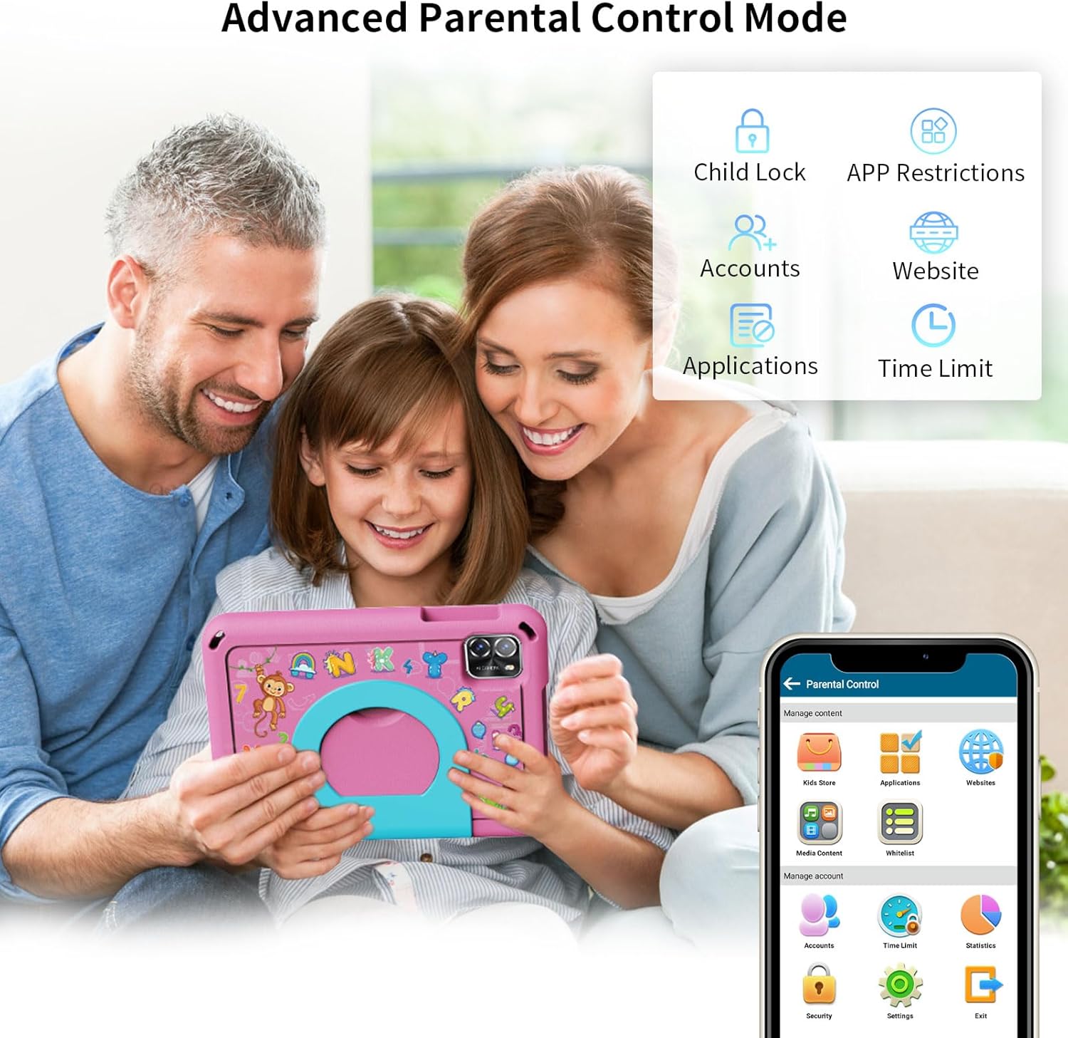 PRITOM TAB7 PRO Kids Tablets 7 inch, 64 GB, 3 GB RAM Upgraded, Toddler Tablet Android 14 with WiFi, Dual Camera, Education, Games, Kids Software Pre-Installed, Parental Control, Pink