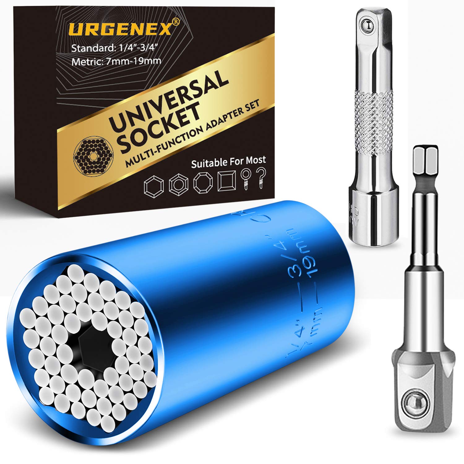 Super Universal Socket Tools Gifts For Men Unscrew Any Bolt Tool Set Christmas Stocking Stuffers For Men Cool Gadgets for Dad, Husband, Boyfriend Professional 7-19mm Socket with Drill&Wrench Adapters