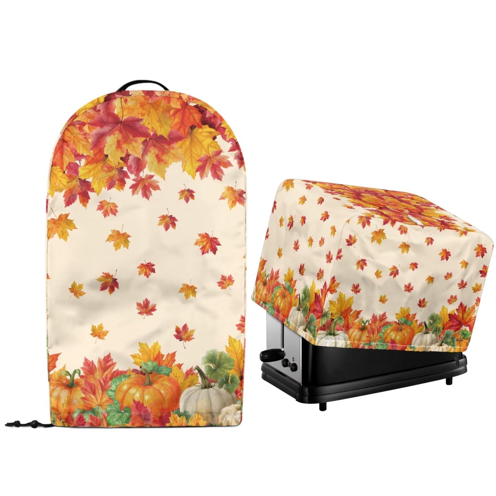 Kitchen Appliance Dust Covers Set of 2 Stand Mixer Food Processor Blender and Toaster Bread Maker Oven Oil-proof Protector Covers Maple Leaf Pumpkins Print