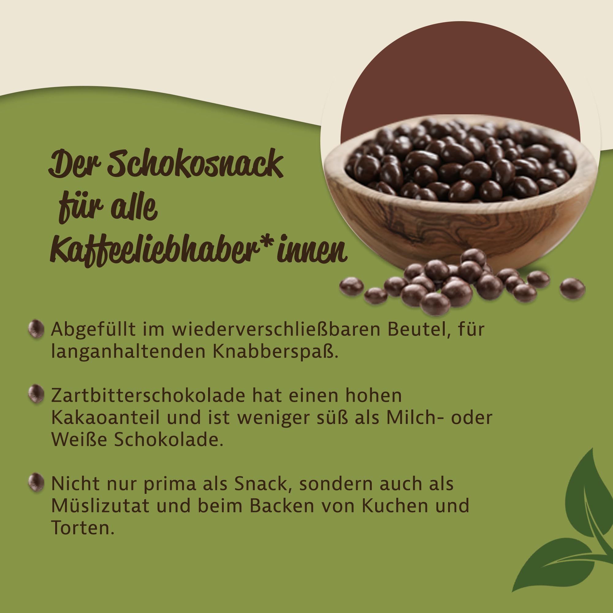 Mynatura Kaffeebohnen in Zartbitterschokolade I Kaffeebohnen I Mit Schokolade umhüllt I Backen I Snack I Süß I Kaffee Aroma I Beutel (3x 1000g)