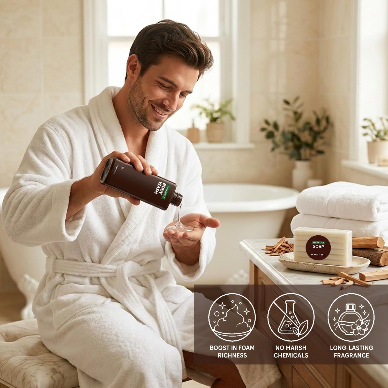 Rinse & Robust Gifts for Men 10Pcs Gift baskets for Men, Sandalwood Bath and Body Works Men Gifts for Birthday for Dad Boyfriend Husband Fathers Day Gifts Set