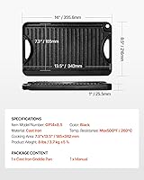 Vista 7 de VEVOR Parrilla/plancha reversible, plancha de hierro fundido pre-sazonada de 14 x 8.5 pulgadas, sartén rectangular portátil con asa, utensilios