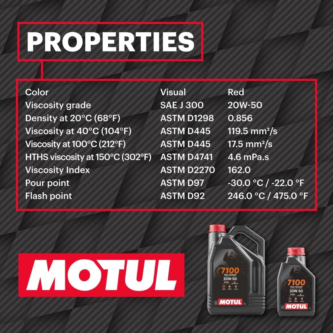 Motul 7100 4T 20W-50 Full Synthetic Motorcycle Oil for V-Twin Harley Davidson Engines, Ester Technology for Smooth Shifting, JASO MA2 Wet Clutch Compatible, API SP Certified 4 L