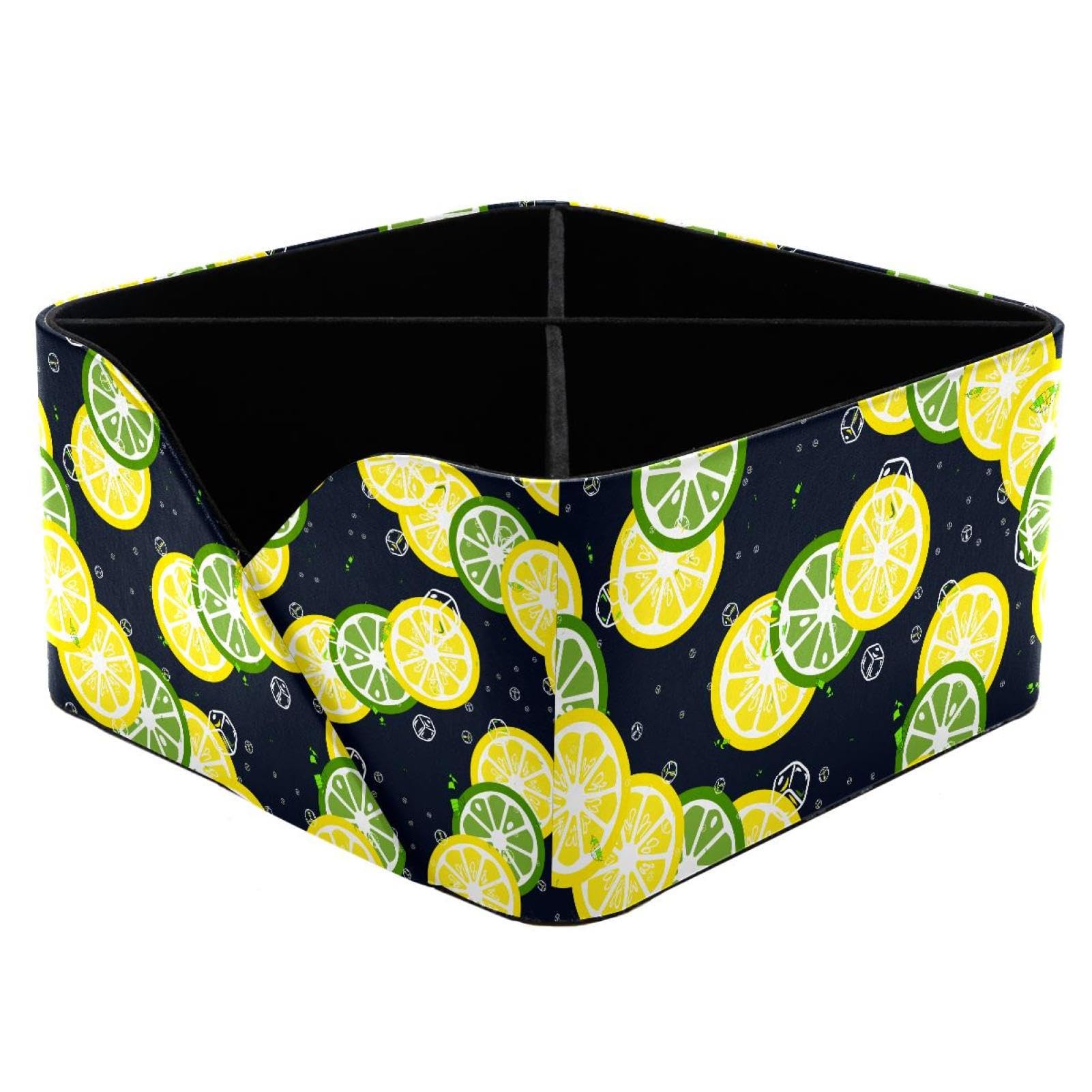 KengjuTesu Fruity Lemon Lime Ice Cubes Mint Leaves Pattern Desktop Organizer Pen Holder, Rectangular Pencil Cup for Office, Study and Makeup Stations