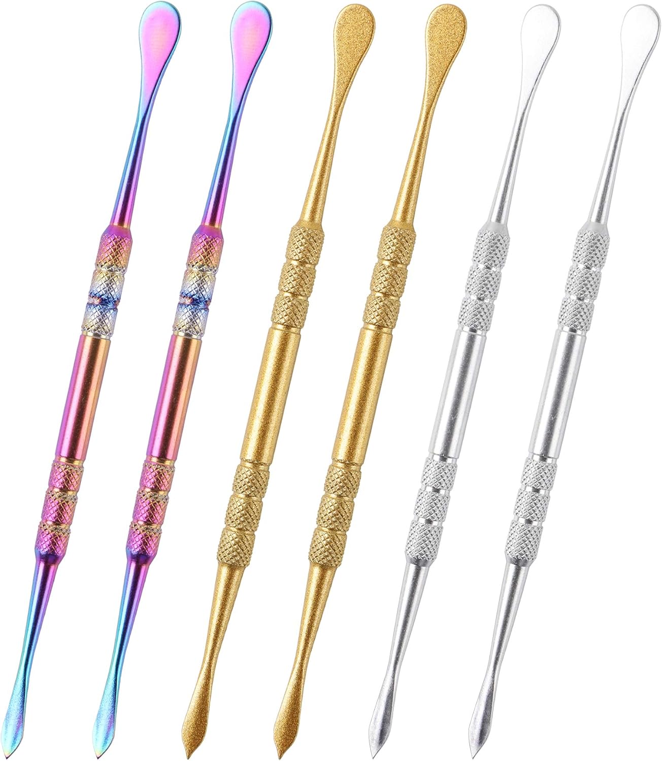 6PCS Wax Carving Tools Stainless Steel 4.75 Inch Sculpting Tool Spoon Carving Tool for Wax (Silver+Rainbow+ Gold)