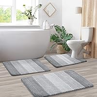Vista 12 de Kmson Juego de 2 alfombras de baño ombre con tapete en forma de U, antideslizante, de secado rápido, ultra suave y absorbente de agua, lavable a