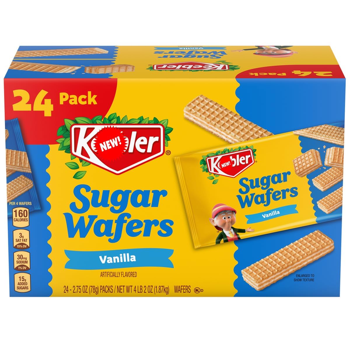 Kebler Vanilla Sugar Wafers, Light & Crispy - 2.75 oz, 24 Count - Individually Wrapped