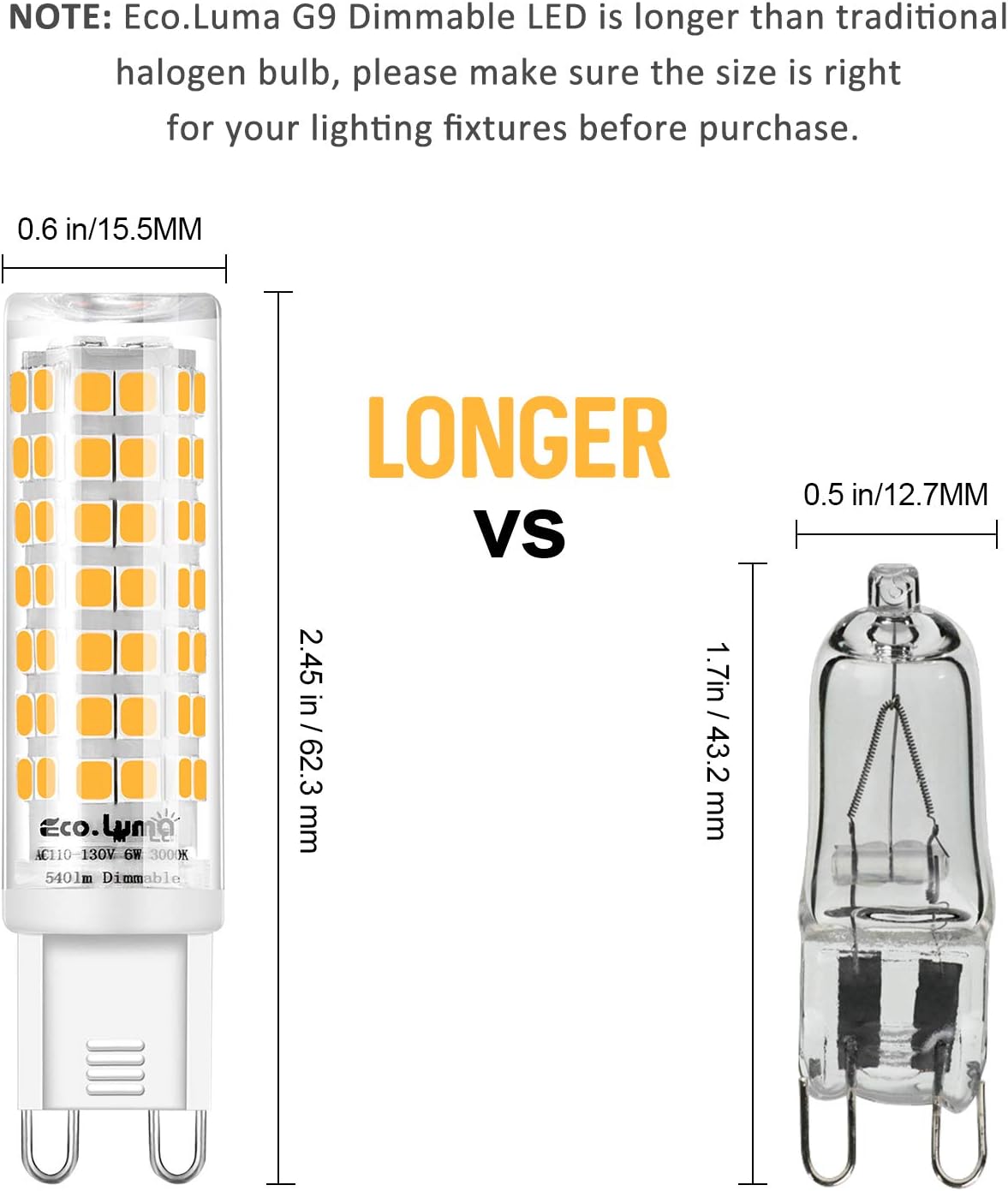 Authentic Crazy Deals G9 LED Bulb Dimmable, Warm White, 6W Equivalent 40W, 50W, 60W Halogen, 3000K, 540LM Light, AC 120V CRI 82, G9 Base (6 Pack) by Eco.Luma One-Day Sale: Up to 80% Off G9 LED Bulb Dimmable, Warm White, 6W Equivalent 40W, 50W, 60W Halogen, 3000K, 540LM Light, AC 120V CRI 82, G9 Base (6 Pack) by Eco.Luma