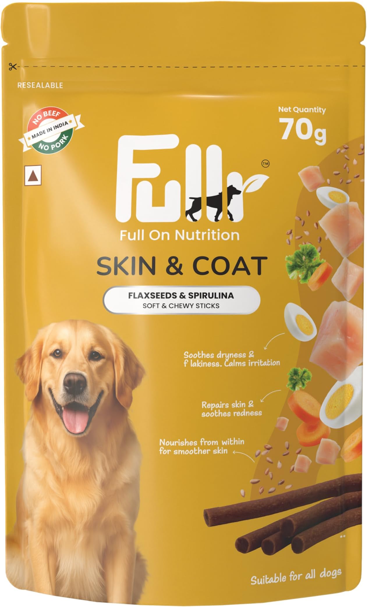 Skin & Coat Dog Biscuits for All Life Stages, Dog Treats Made with Salmon, Egg & Flaxseed, Healthy Dog Treats Made with Superfoods, Suitable for All Dog Breeds, 70g, Pack of 1