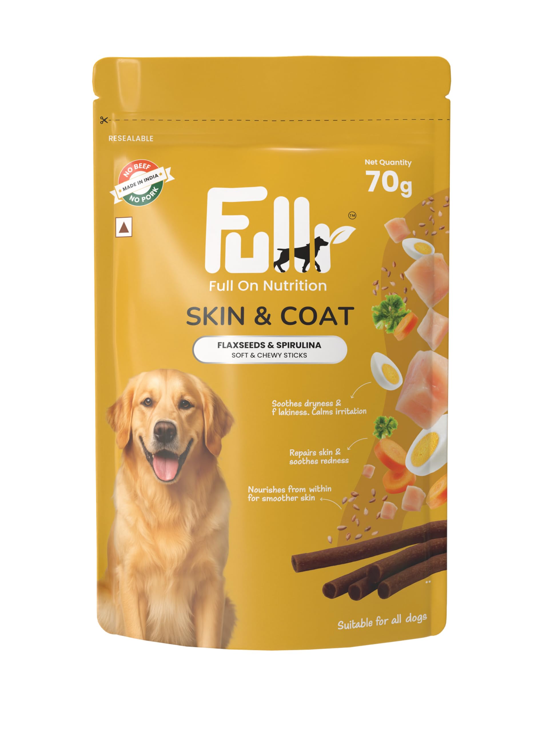 Skin & Coat Dog Biscuits for All Life Stages, Dog Treats Made with Salmon, Egg & Flaxseed, Healthy Dog Treats Made with Superfoods, Suitable for All Dog Breeds, 70g, Pack of 1