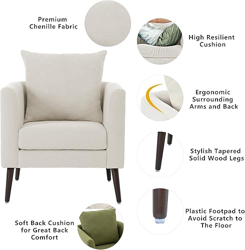 Miniatura 3 de Setawix Silla decorativa de barril, sillón tapizado de chenilla, silla redonda moderna de mediados de siglo, cómoda silla con brazo de barril de