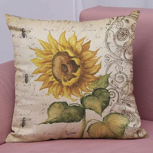 Miniatura 4 de Faylapa Paquete de 6 fundas de almohada de flores de dibujos animados abstractos, fundas de cojín decorativas de lino y algodón (pintura al óleo