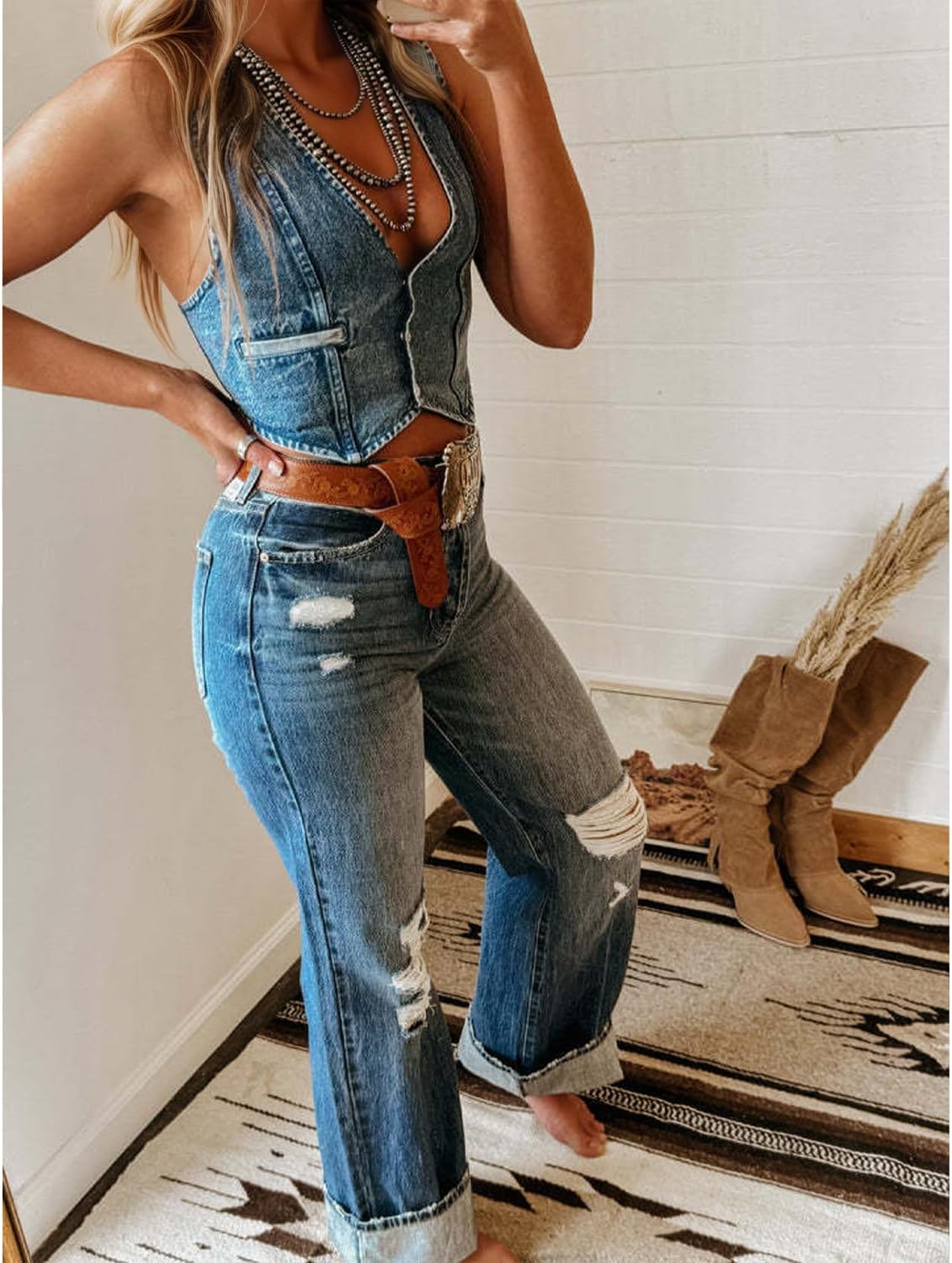 retro button denim vest sexy V-neck denim women's short tight top sleeveless casual vest