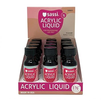 Sassi Acrylic Liquid Monomer EMA Made in USA, Professional Nail System, Non-Yellowing, Self-Leveling, Strong Adhesion for Acrylic Nails 0.5oz | Pack of 12