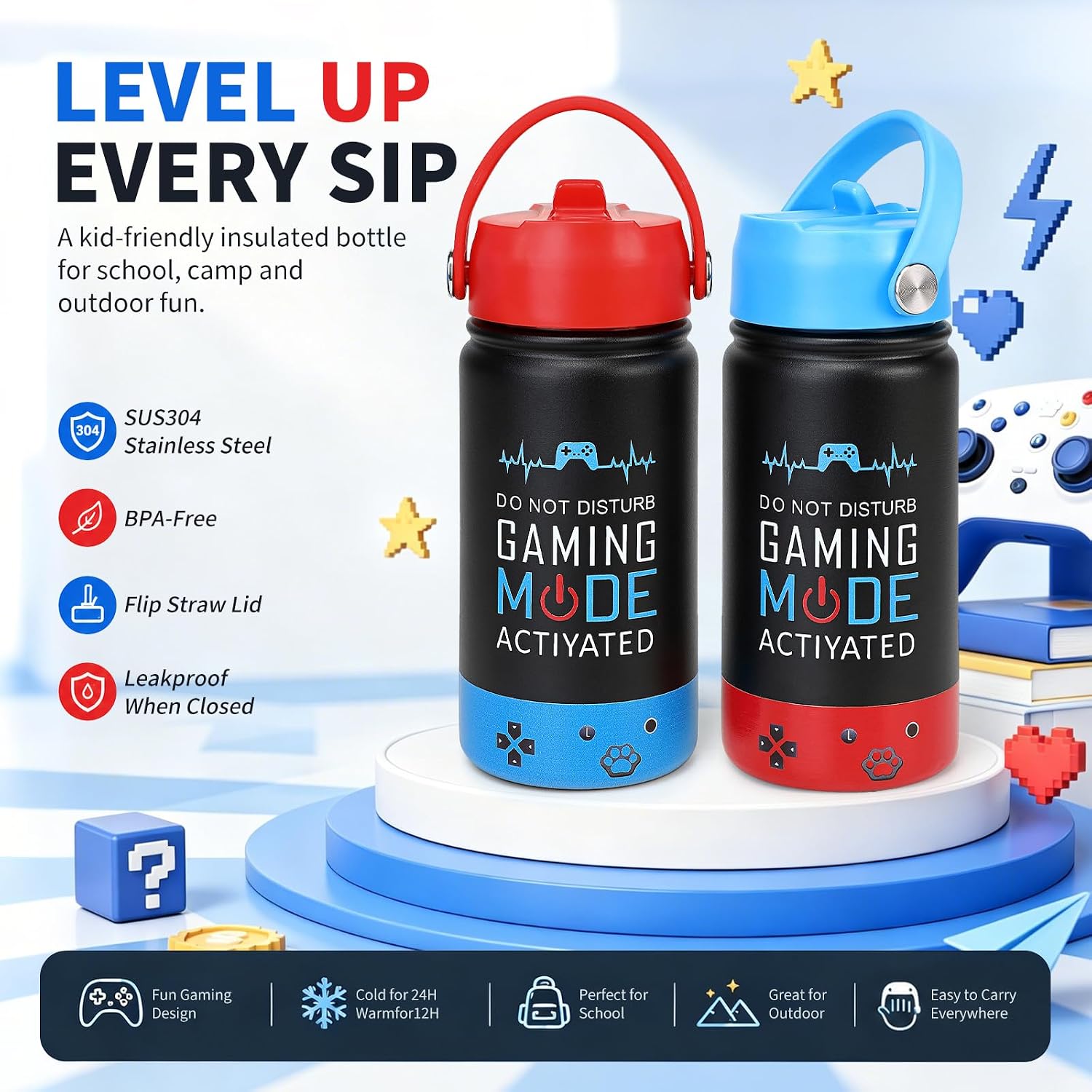Kids Insulated Water Bottle Straw Lid