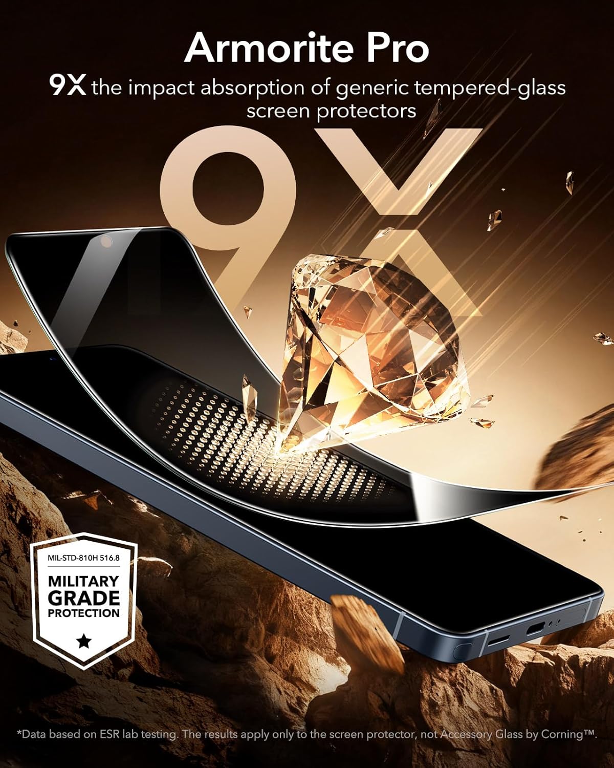 ESR Accessory Glass by Corning™ 3 Pack 9H+ Glass for Samsung Galaxy S26 Ultra Privacy Screen Protector, Military-Grade Protection, Shatterproof & Durable, UltraFit Tray