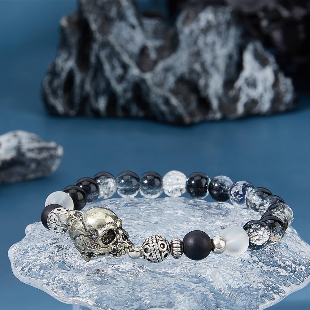SUPERFINDINGS 4Pcs Skull Beads Large Hole 5.5mm Beads Knife Lanyard Bead Paracord Antique Silver Bead for DIY Crafts Keychain Bracelet Making