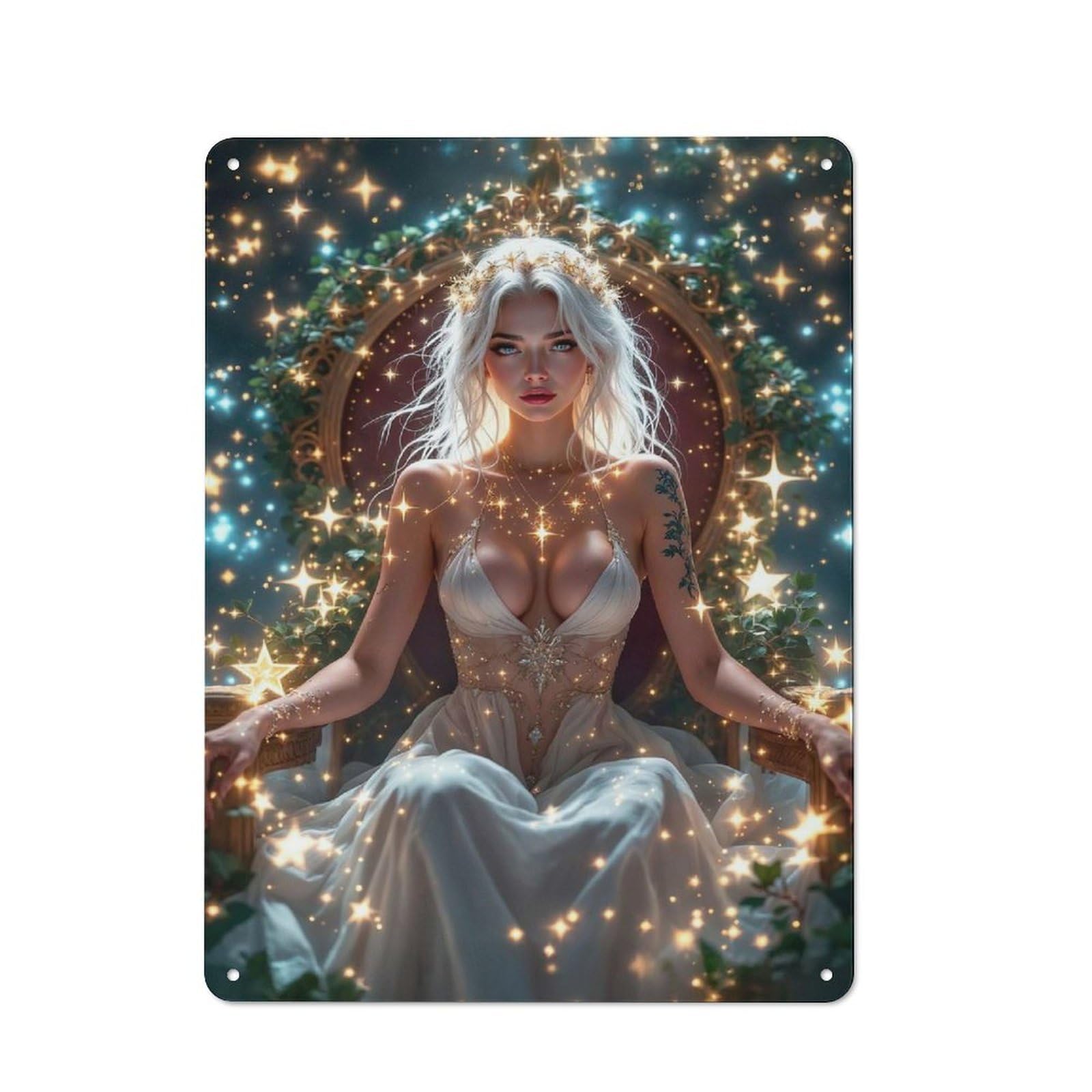 Shed Style Decorative Metal Plaque 40x30cm Featuring Starlight Queen, Porch Wall Decor for Patio Bar, Workshop, Shed Or Kitchen