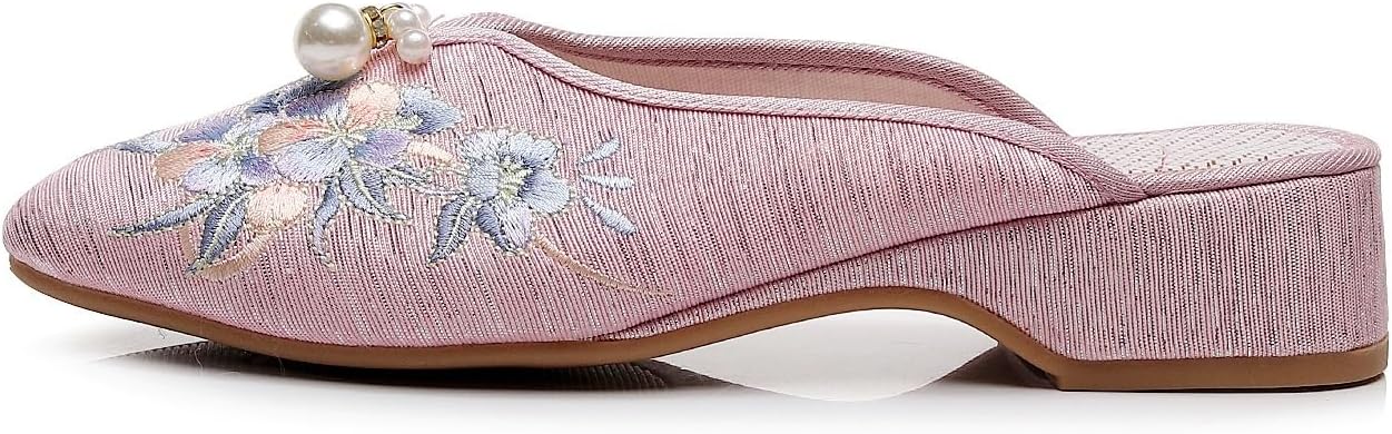 Fashion Flower Embroidered Mules Women's Exquisite Handmade Beaded Slippers Chinese Traditional Ancient Style Hanfu Cheongsam Shoes Casual Lightweight ls(,5 UK) (6 UK)