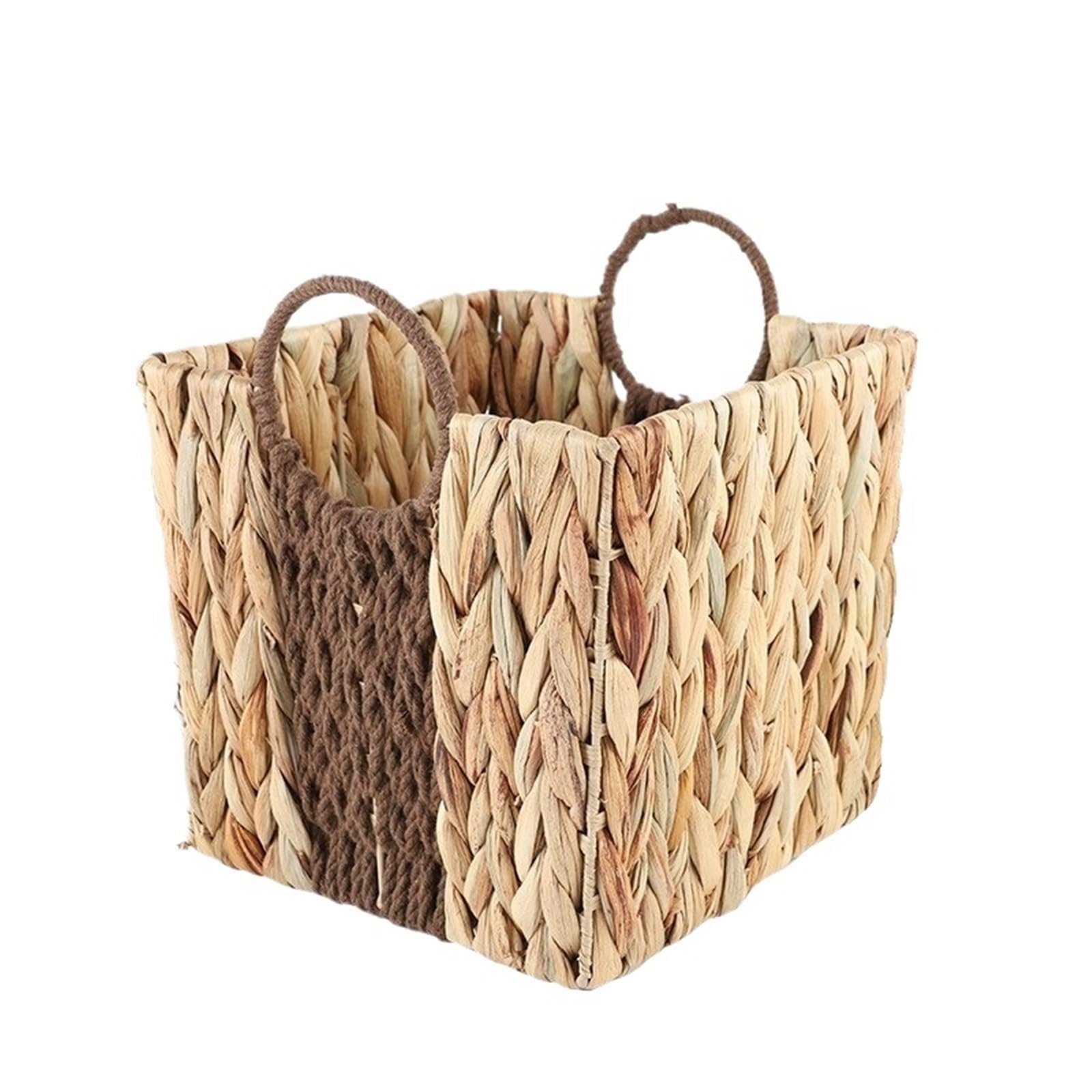 wicker basket storage Straw Woven Storage Baskets Food Fruit Vegetables Serving Basket Picnic Hyacinth Wicker Organizing Desktop Container(L)
