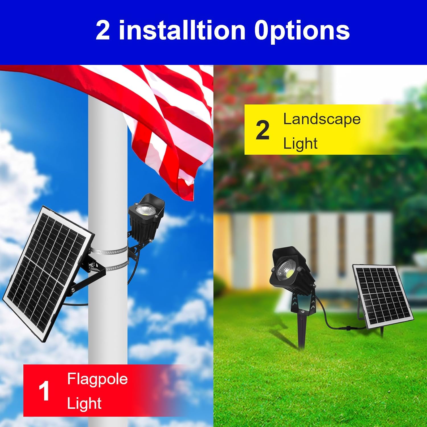 Flag Pole Light Solar Powered Aluminium- 1000 Lumen for Flagpole - Light Up American Flag Outdoor from Dusk to Dawn for 12+ Hours - Black Flag Light (Black)