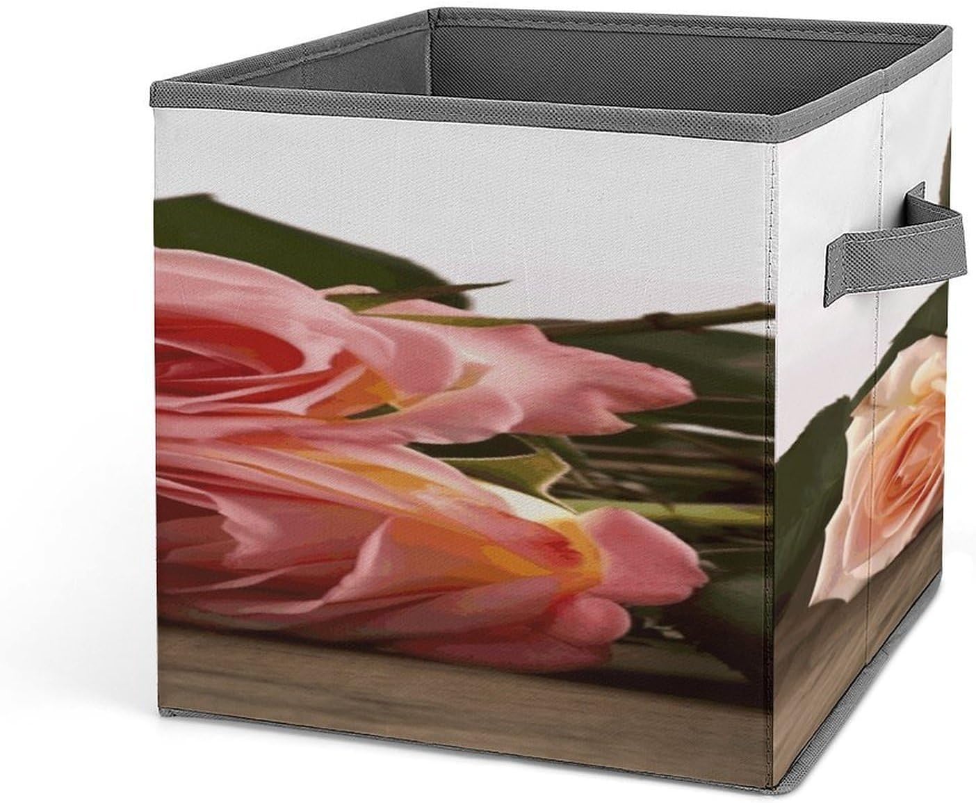 Roses Flower Fabric Bins Storage Basket Square Baskets | Storage Bin with Double Handles,Cube Collapsible Organizers for Organization,Closet,Shelves,Offices
