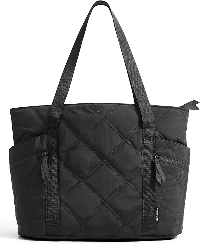 BAGSMART Crush Tote Bag for Women, 20L Puffer Work Tote with Zipper | Quilted Nurse Hospital Bag For Travel College Gym