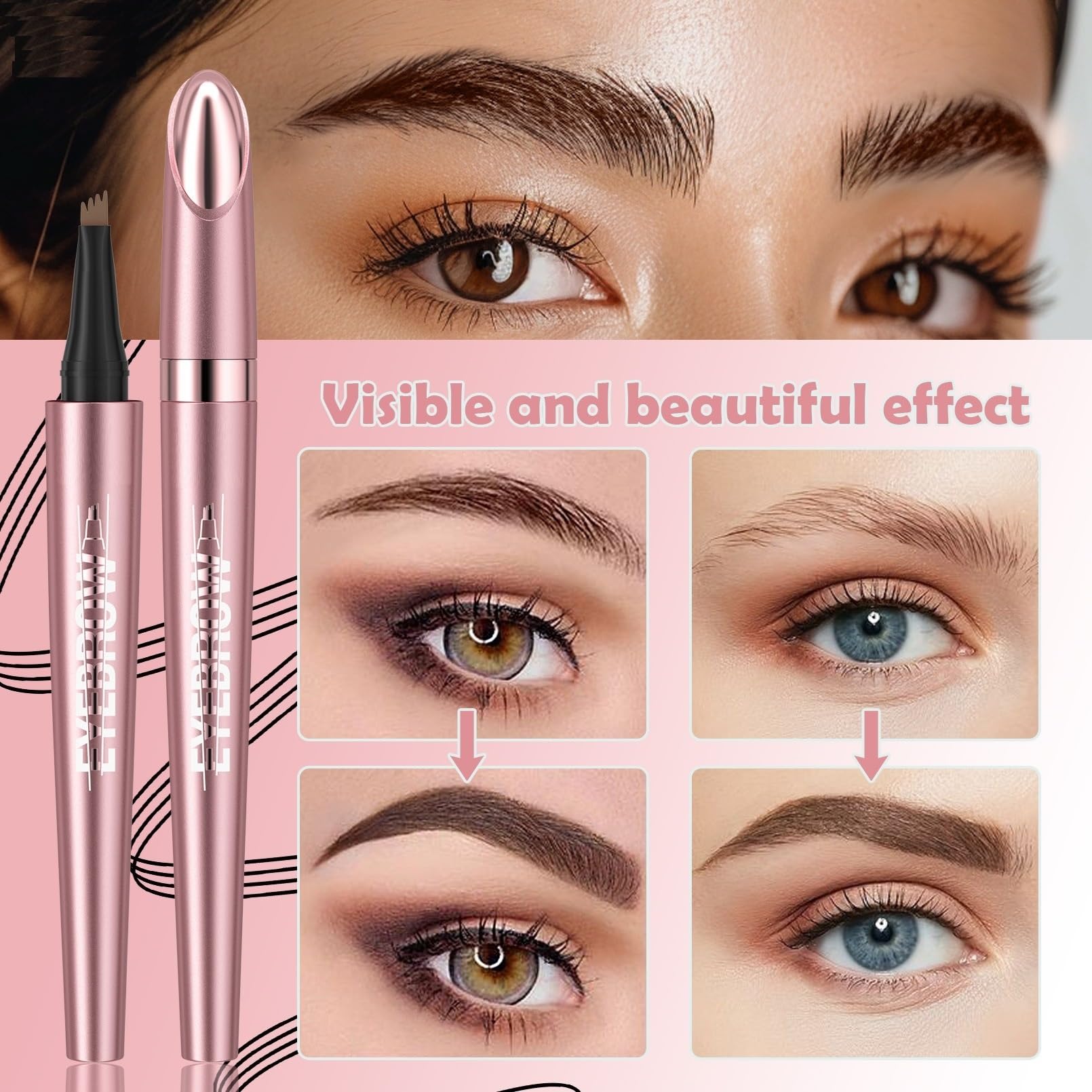 SANHIGHEND New 3D Micro Eyebrow Pencil with 4 Fork Tip Applicator, Waterproof Eyebrow Pencil for Natural Looking Brows (Gray) - Image 4