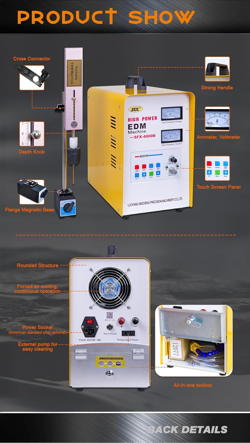 Portable EDM Machine Broken Tap Burner SFX-4000B with SFX-M16R Electric Tapping Machine Tapping Arm with 9 Pcs ANSI Tapping Collets