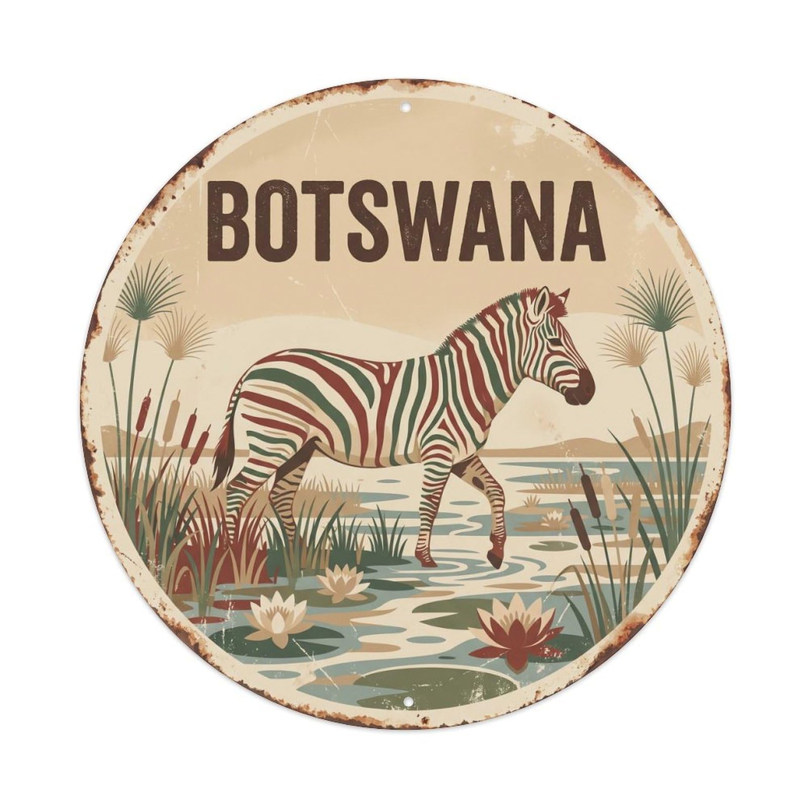 Botswana Zebra Wetland Delta Metal Tin Sign