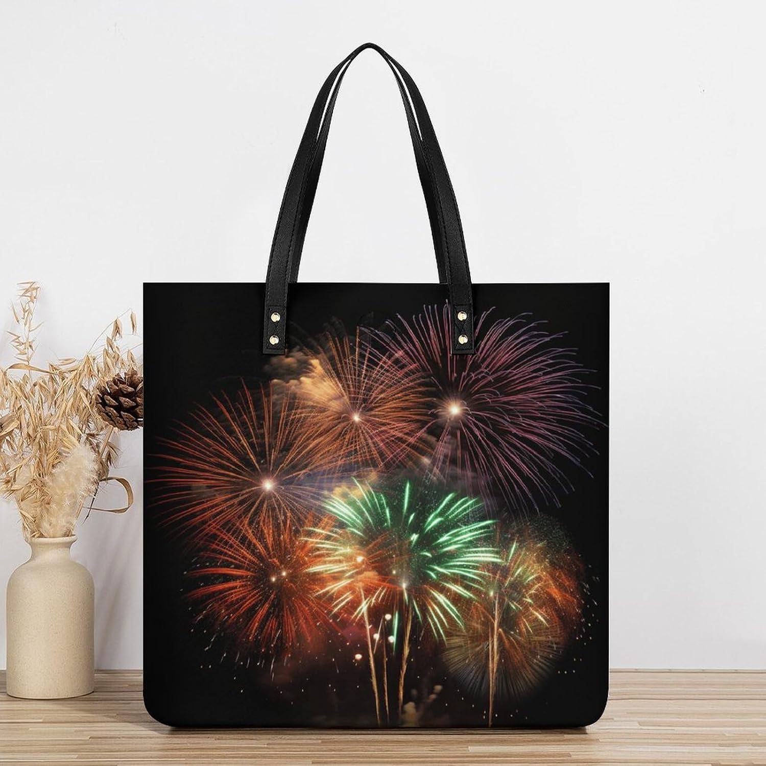 Splendid Fireworks Tote Bag with Magnetic Buckle Reusable Grocery Bags Lightweight Cross Body Handbag for Daily Essentials