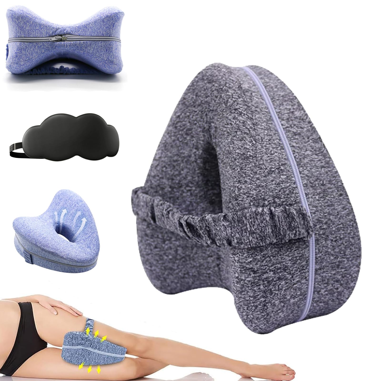 Sciatica Pillow Revoget Memory Foam - Hip & Knee Pain Relief For Side Sleepers (Grey) Alignment Pillow