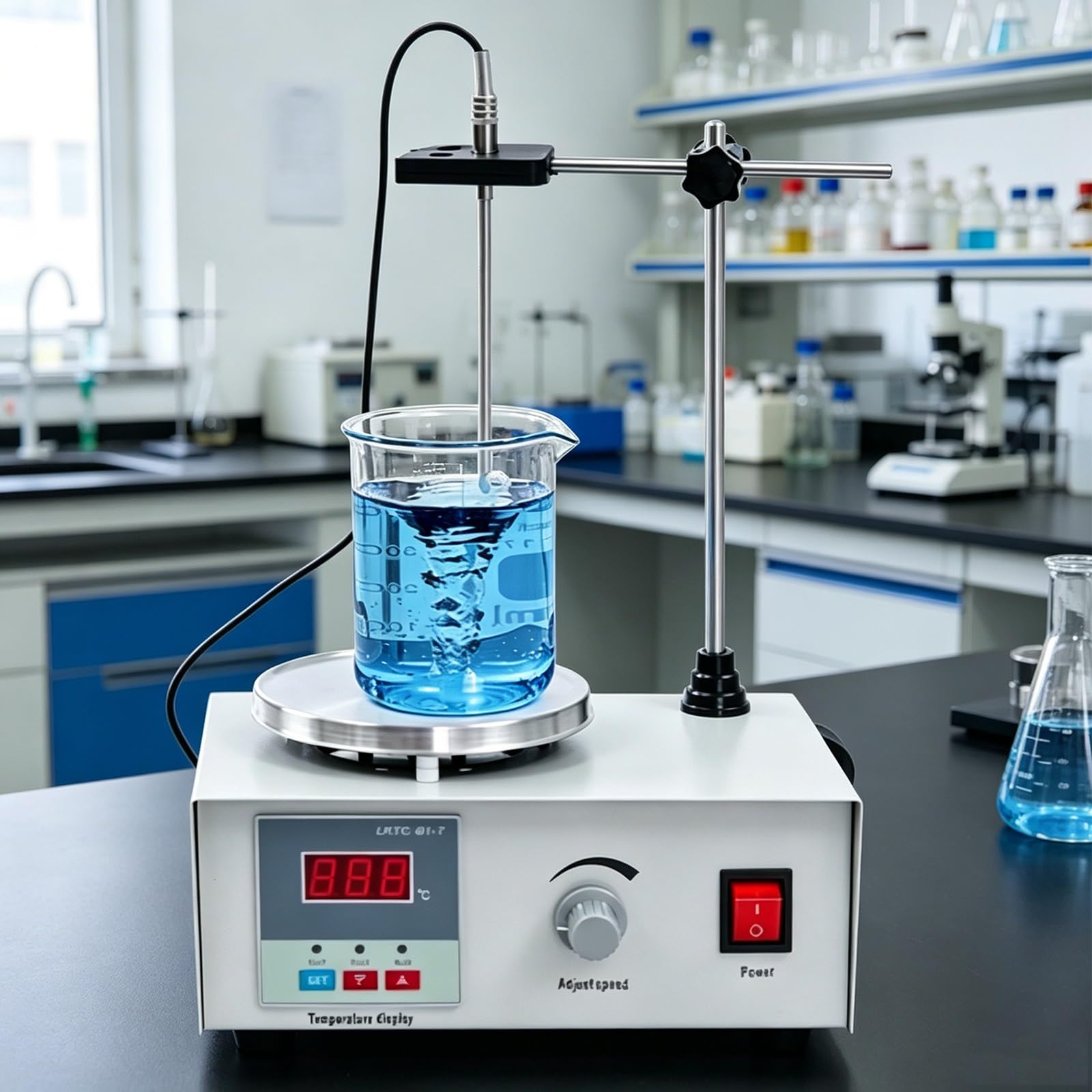 Agitador magnético de 300W con placa calefactora, con agitador magnético con pantalla digital y control preciso de temperatura, 0-2600RPM, for campos como laboratorio de bioquímica