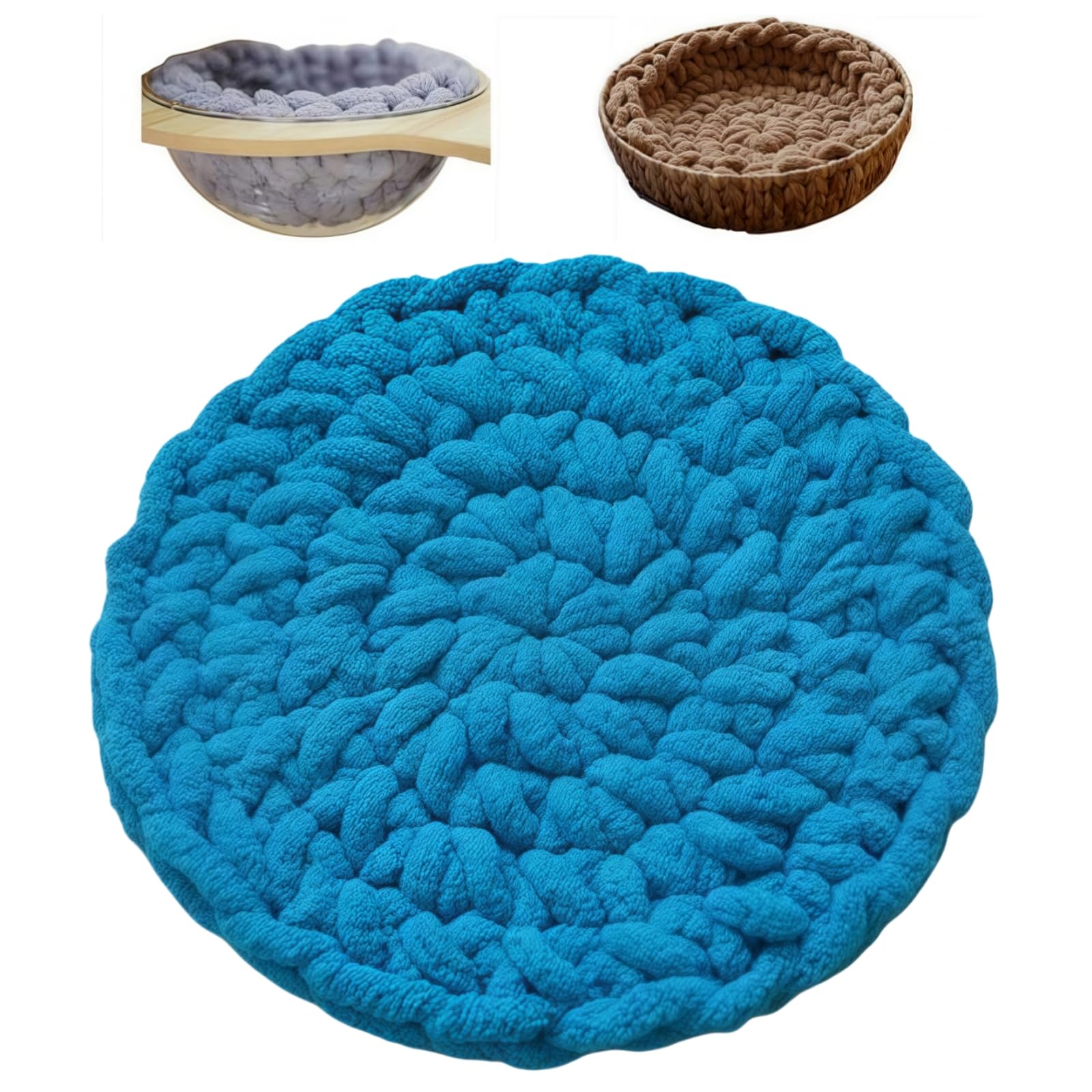 UzeEnde Handwoven Round Cat Bed Mat – Boho Soft Knitted Woven Pet Cushion for Sleeping Kneading Nest Cozy Pad for Capsule Beds Cat Trees Crates Sofa Lounging All Season (40CM,Royal Blue)