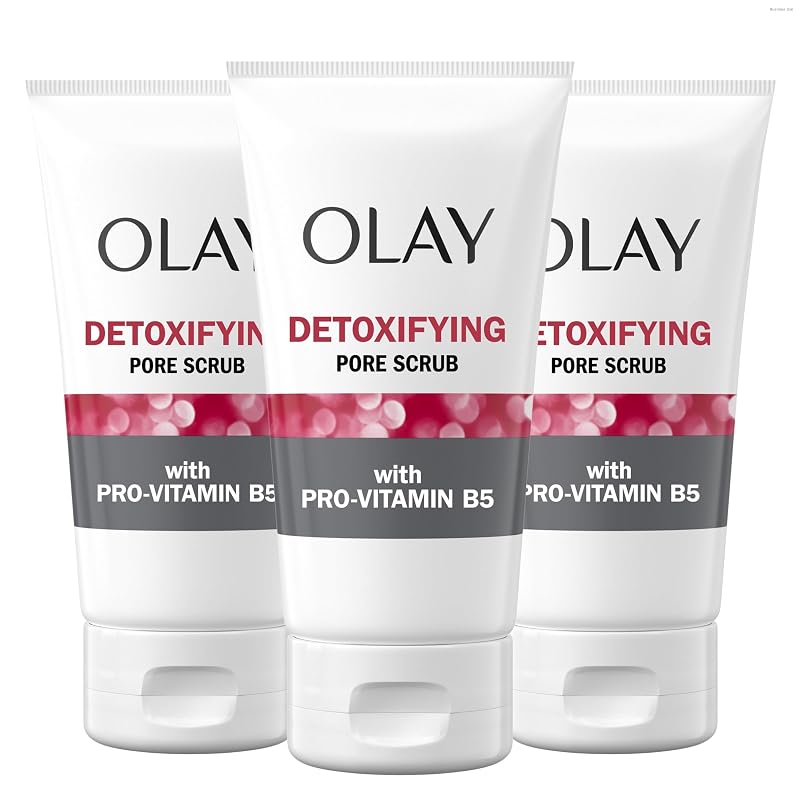 Esfoliante facial Olay Detoxifying Pore Scrub com Pro-Vitamina B5, pacote com 3 de 142 g