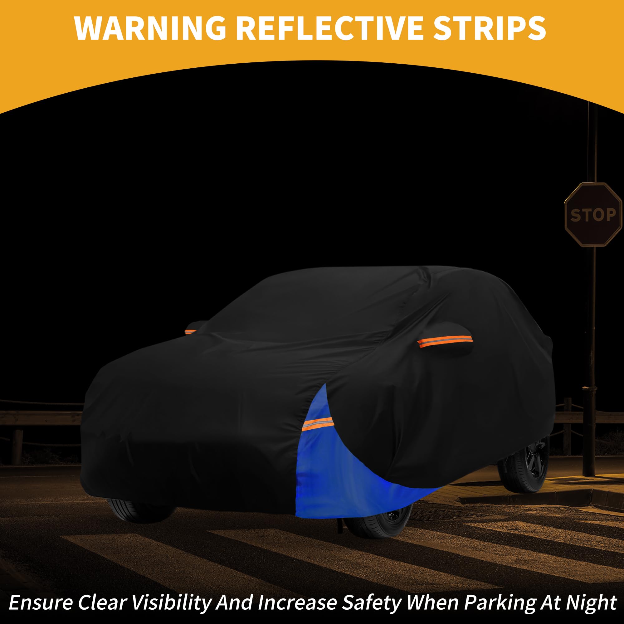 Funda De Coche Impermeable para MG Zs 2017-2023 1Pc | Negro, Azul, 210D-Pu, 440X181X145Cm, Todo Clima Exterior, Proteccion Solar Anti-Uv, Lluvia Completa, Franjas Reflectantes