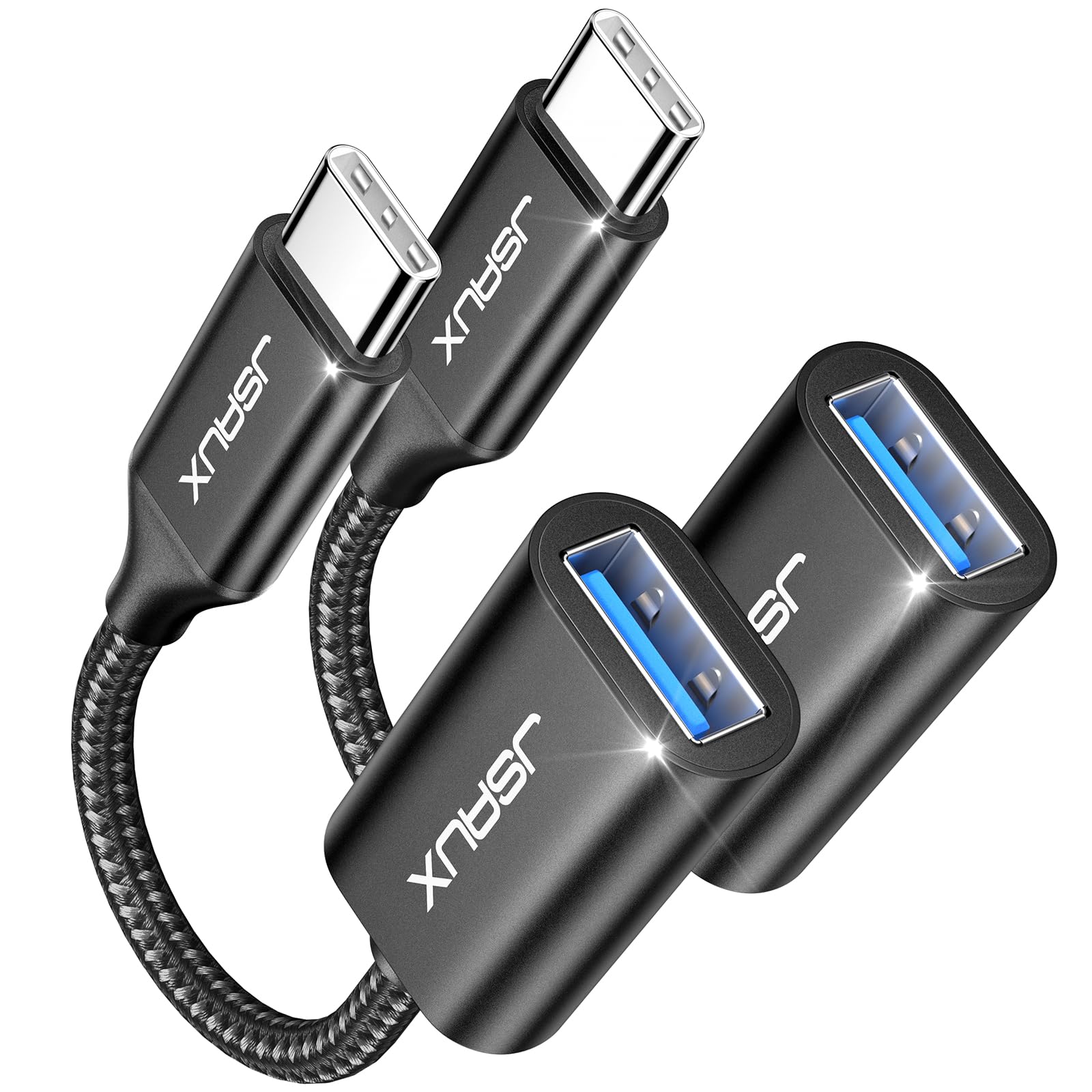 JSAUX USB C to USB 3.0 Adapter [2 Pack], USB C Male to USB Female OTG Cable Adapter Compatible with MacBook Pro/Air, iPhone 17 Pro Max/iPhone Air/16e/16/15 Series, Samsung Galaxy S25/S24/S23-Black