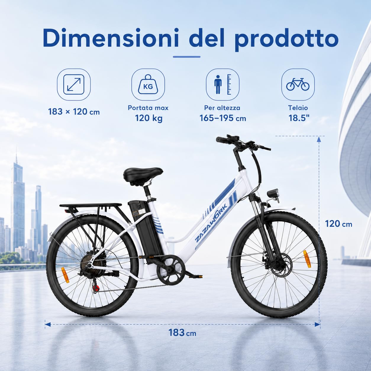 Bici Elettrica Uomo Donna 26 Pollici, E-Bike City con Motore 250W e Batteria 36V 20Ah, Autonomia 120km, Cambio 7 Velocità, Freni a Disco, Bicicletta Elettrica Economica